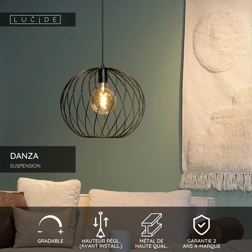 Lucide DANZA - Suspension - Ø 40 cm - 1xE27 - Noir - USP